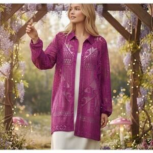 Cato All Over Lace Top Tunic Blouse 14/16W Burgundy Cover Up Overlay Fairy Boho